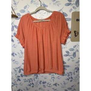 Loft Short Sleeve Polka Swiss Dot Blouse Size L